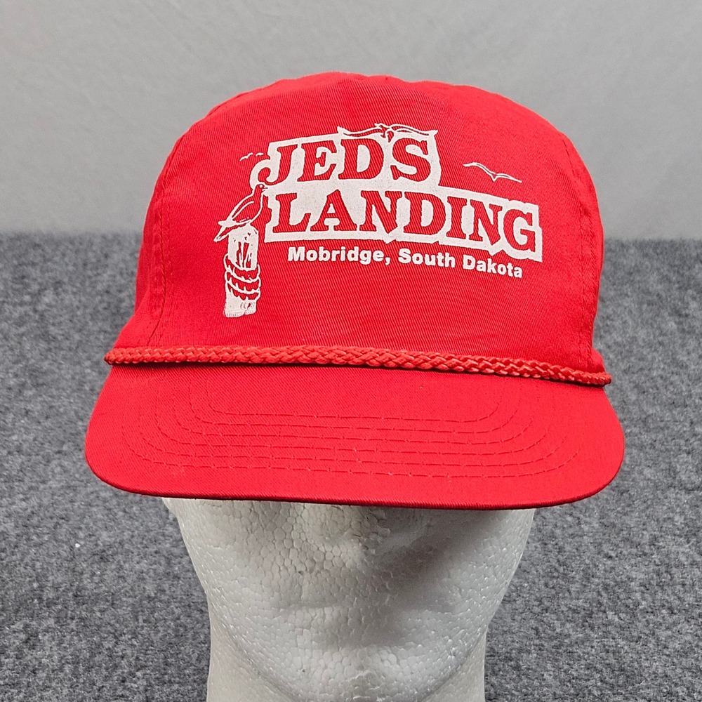 Vintage Trucker Hat Jeds Landing Red Mobridge South Dakota 80s 90s Cobra Caps